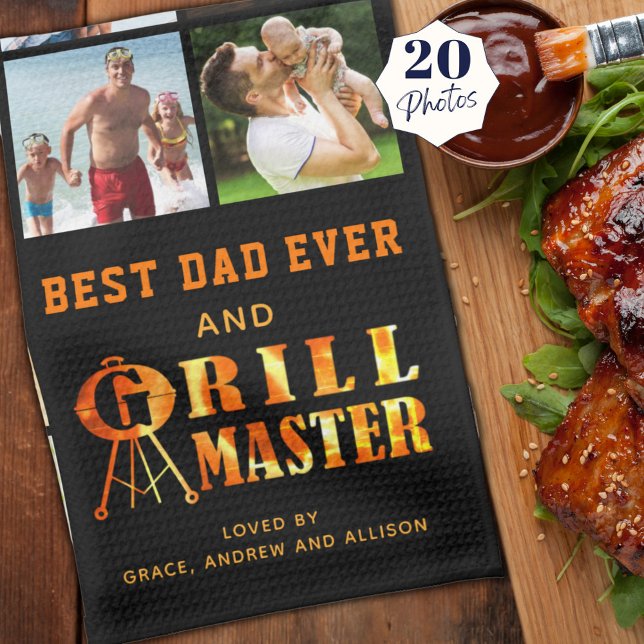 BEST DAD EVER GRILL MASTER 20 Photo Collage Names Kitchen Towel (Creator Uploaded)