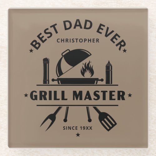 Best Dad Ever | Grill Master Brown & Black Glass Coaster