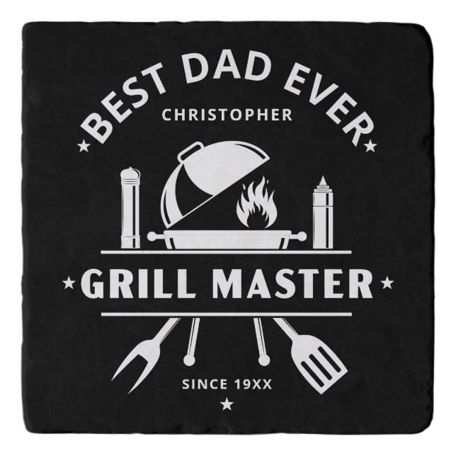 Best Dad Ever Grill Master | Custom Black & White Trivet (Front)