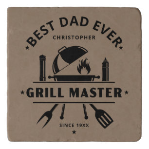 Best Dad Ever Grill Master   Rustic Brown & Black Trivet