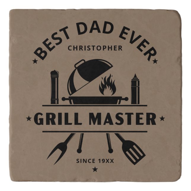 Best Dad Ever Grill Master | Rustic Brown & Black Trivet (Front)