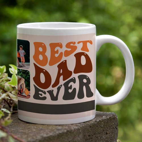 Best Dad Ever Groovy Retro Typography and 4 Photo Giant Coffee Mug