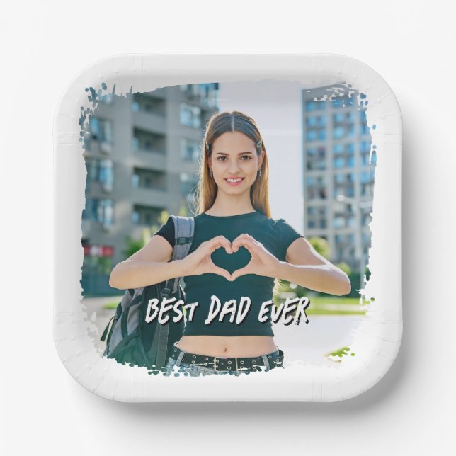Best Dad Ever Grunge Border Photo Paper Plates (Front)