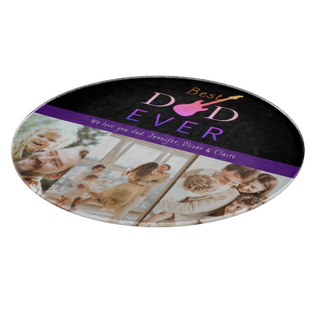 Best Dad Ever Guitar Custom Photo Collage Gift Cutting Board (Corner)