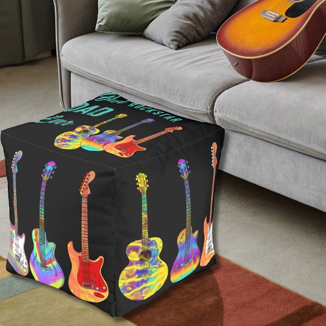best dad ever guitar rockstar pouf (Best rockstar dad ever cool colorful guitar pattern black pouf gift birthday for guitar player dads )