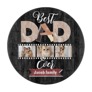 best dad ever,happy family three photo personalize cutting board