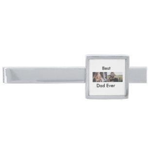 best dad ever happy father's day add your photo  silver finish tie bar