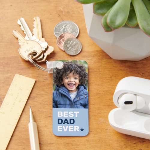 Best dad ever heart blue fathers day 2 photos keychain