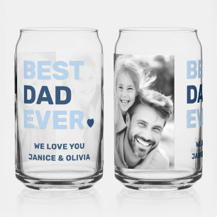 Best dad ever heart blue fathers day photo can glass