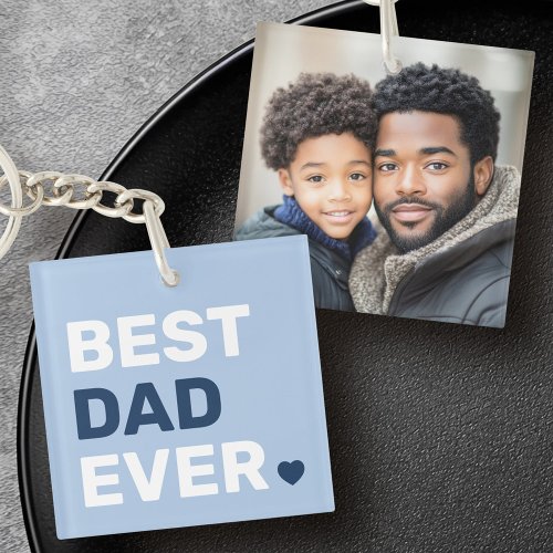 Best dad ever heart blue fathers day photo keychain