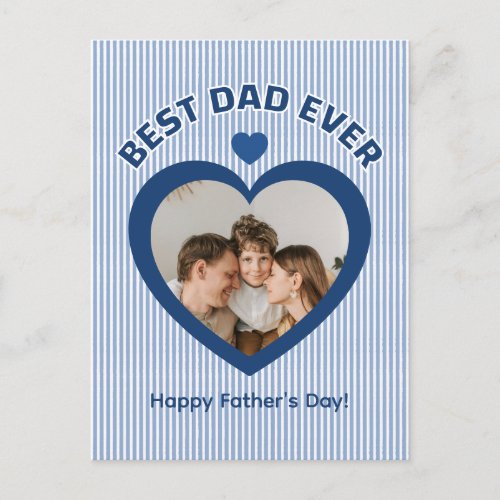 Best Dad Ever Heart Photo Minimalist Template Postcard