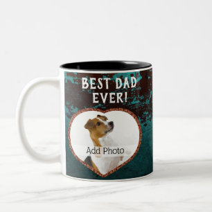 Best Dad Ever heart photo Rusty Teal Aqua meatal Two-Tone Coffee Mug