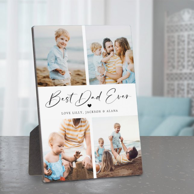 Best Dad Ever Heart Script 4 Photo Collage Plaque (Creator Uploaded)
