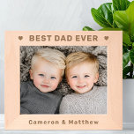 Best dad ever hearts kids names Father's Day Engraved Frames<br><div class="desc">"Etched wooden photo frame featuring the text 'Best Dad Ever' flanked by hearts,  with the kids' names etched below."</div>