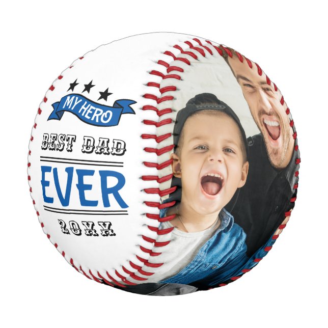 Best Dad Ever Hero Thin Blue Line Flag Photo Baseball (Angled)