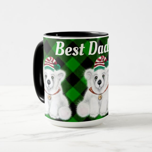 Best Dad Ever holiday Polar bear green plaid Mug (Front Left)
