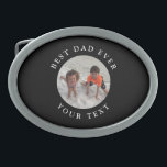 Best Dad Ever Kids Family Photo Monogram Belt Buckle<br><div class="desc">Dress up dad with this Best Dad Ever Kids Family Photo Monogram Belt buckle. Choose your favorite picture for the template and follow the prompt. The text typography is "best dad ever" and personalized with your custom text or dad's name in modern white lettering curved around the circular photograph. CLICK...</div>