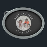 Best Dad Ever Kids Family Photo Monogram Belt Buckle<br><div class="desc">Dress up dad with this Best Dad Ever Kids Family Photo Monogram Belt buckle. Choose your favorite picture for the template and follow the prompt. The text typography is "best dad ever" and personalized with your custom text or dad's name in modern white lettering curved around the circular photograph. CLICK...</div>