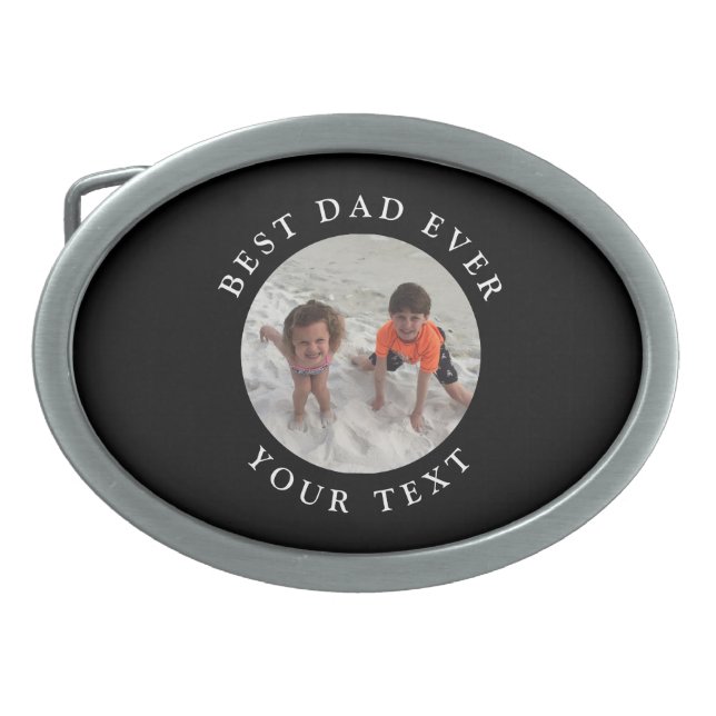 Best Dad Ever Kids Family Photo Monogram Belt Buckle (Front)