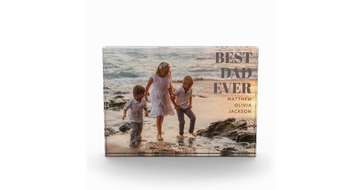 Best Dad Ever Kids Names Modern Father Custom Photo Block | Zazzle