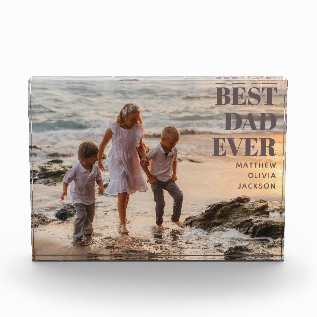 Best Dad Ever Kids Names Modern Father Custom Photo Block (Front)