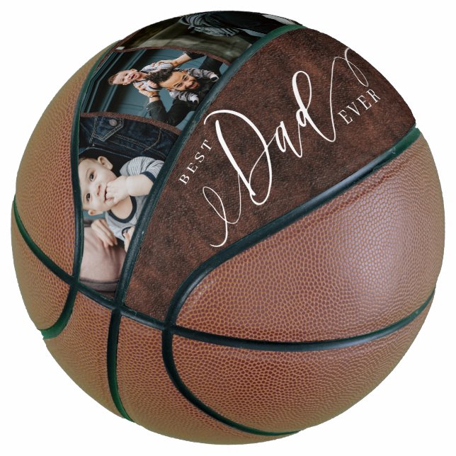 Best Dad Ever Leather Fathers Day Photo Collage Basketball (Angled)