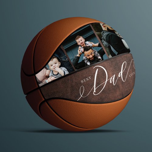 Best Dad Ever Leather Fathers Day Photo Collage Basketball