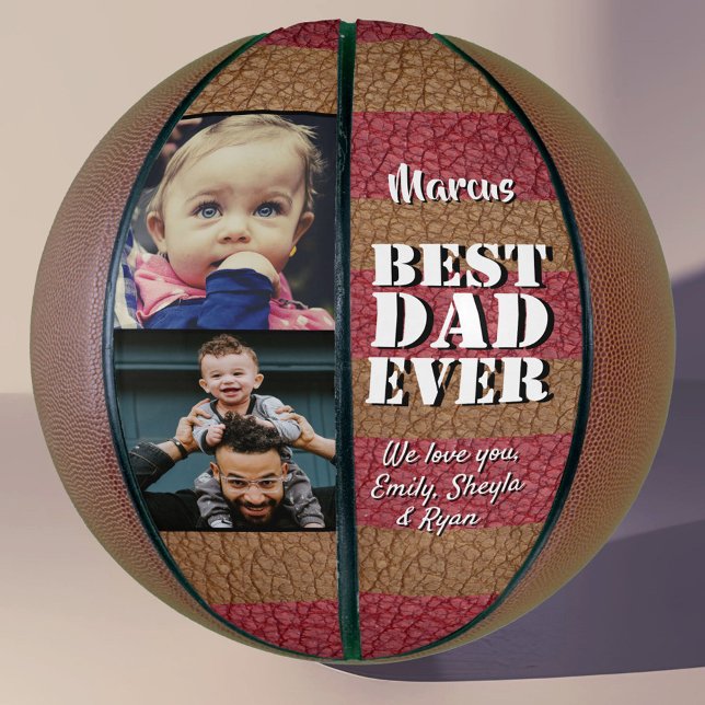  Best Dad Ever Leather Print 2 Photo Father`s Day Basketball (Creator Uploaded)