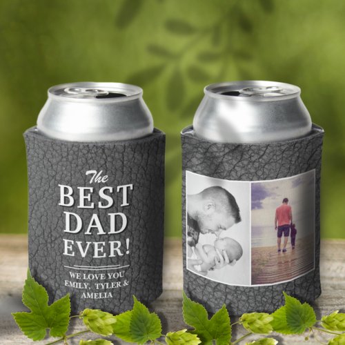 Best Dad Ever Leather Print Photo Collage Can Cooler