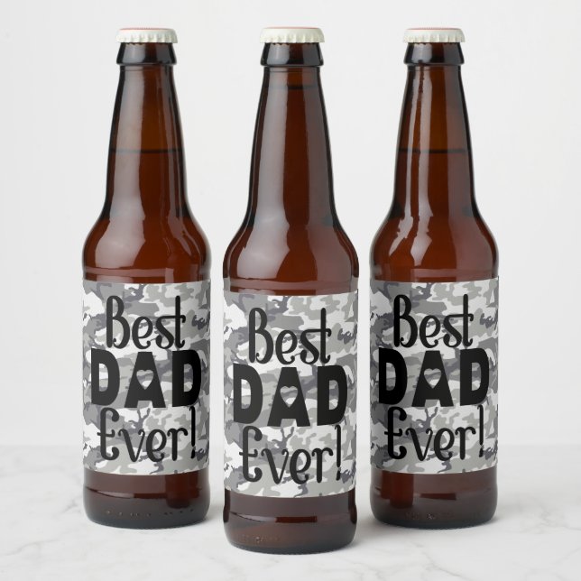 Best Dad Ever | Light Camouflage Gray Pattern Beer Bottle Label (Bottles)