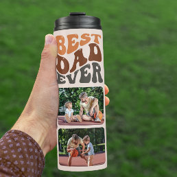 Best Dad Ever Logo 2 Photo Groovy Retro Typography Thermal Tumbler