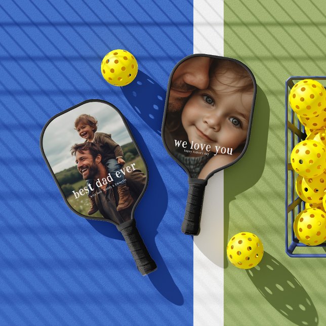 Best Dad Ever | Modern 2 Photo  Pickleball Paddle (Creator Uploaded)