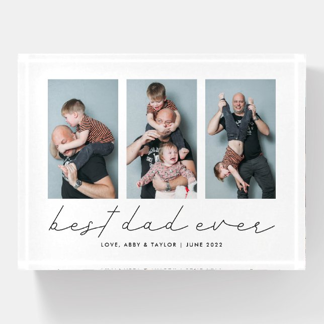 Best Dad Ever Modern 3 Photo Paperweight (Front)