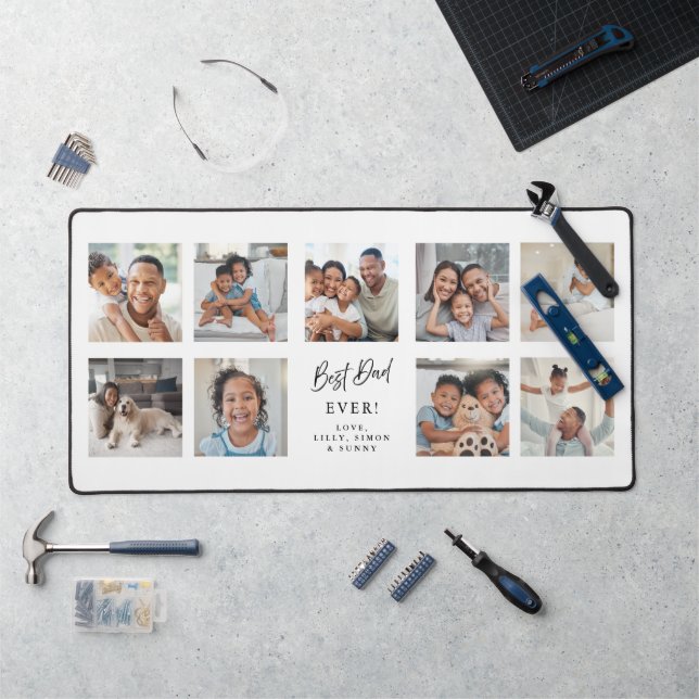 Best Dad Ever | Modern 9 Photo Collage Grid Desk Mat (Workstation)