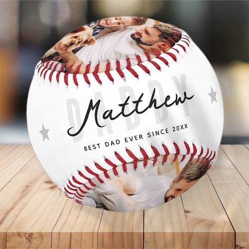 Best Dad Ever Modern Athletic 3 Photo Fathers Day Baseball