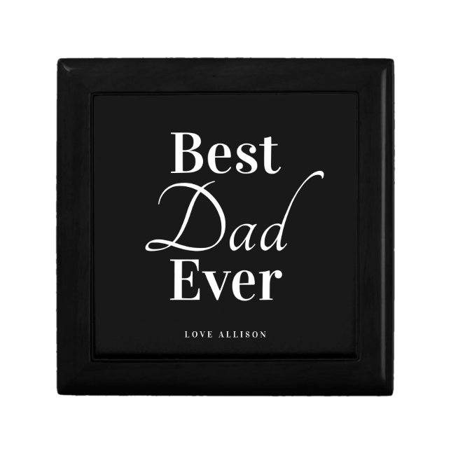 Best Dad Ever Modern Black Personalized Jewelry Gift Box (Front)