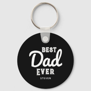 Best Dad Ever Modern Black White Personalized Keychain