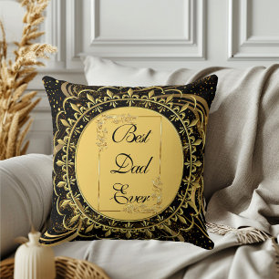 Best Dad Ever Modern Calligraphy Leafy Swirls Cute Throw Pillow