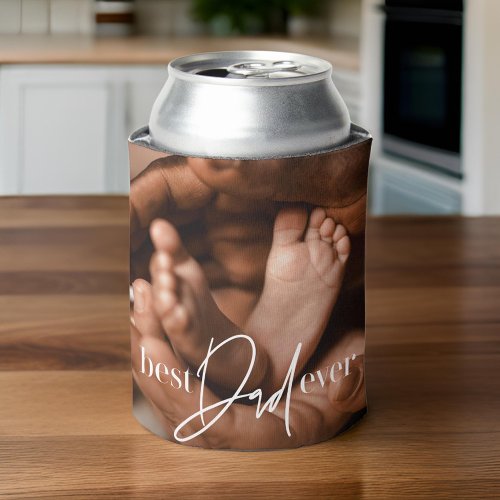 Best Dad Ever Modern Classic Simple Elegant Photo Can Cooler