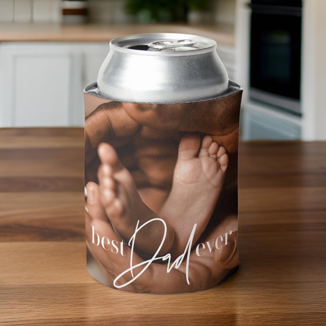 Best Dad Ever Modern Classic Simple Elegant Photo Can Cooler (Creator Uploaded)