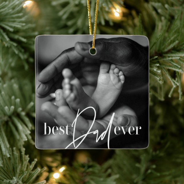 Best Dad Ever Modern Classic Simple Elegant Photo Ceramic Ornament (Tree)