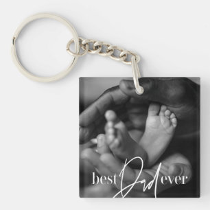 Best Dad Ever Modern Classic Simple Elegant Photo Keychain