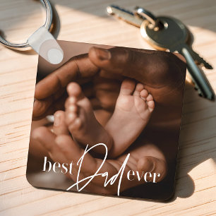 Best Dad Ever Modern Classic Simple Elegant Photo Keychain
