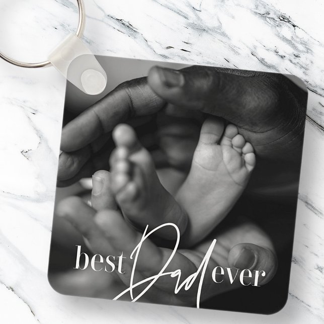 Best Dad Ever Modern Classic Simple Elegant Photo Keychain (Creator Uploaded)