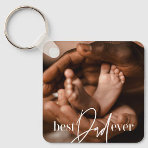 Best Dad Ever Modern Classic Simple Elegant Photo Keychain