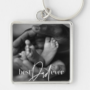 Best Dad Ever Modern Classic Simple Elegant Photo Keychain