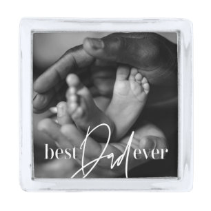 Best Dad Ever Modern Classic Simple Elegant Photo Silver Finish Lapel Pin