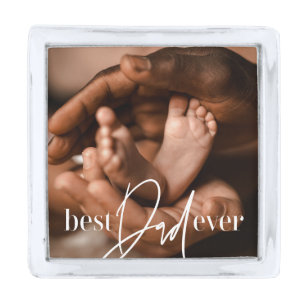Best Dad Ever Modern Classic Simple Elegant Photo Silver Finish Lapel Pin