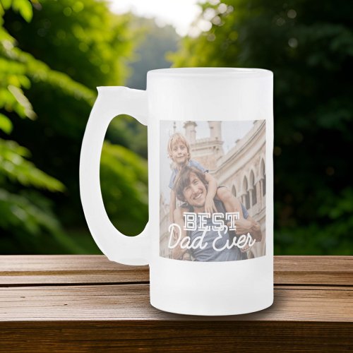 Best Dad Ever Modern Cool Custom Photo Frosted Glass Beer Mug