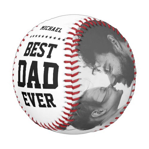 BEST DAD EVER Modern Cool Name and Message Photo Baseball